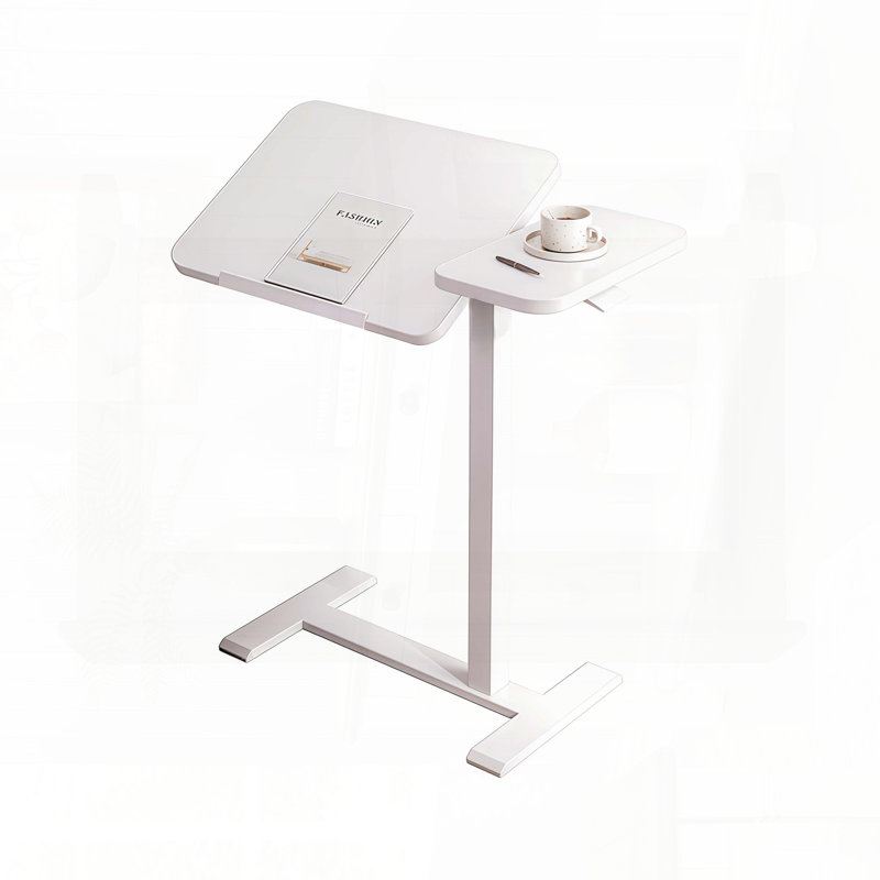 Overbed Bedside Desk with Wheels and Height Adjustment – White