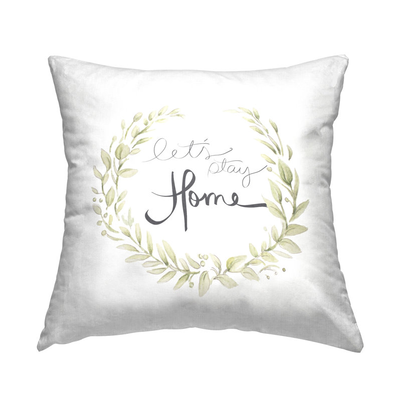 Conception de coussin décoratif Let 's Stay Home Soft Green Botanical Wreath par Janice Gaynor