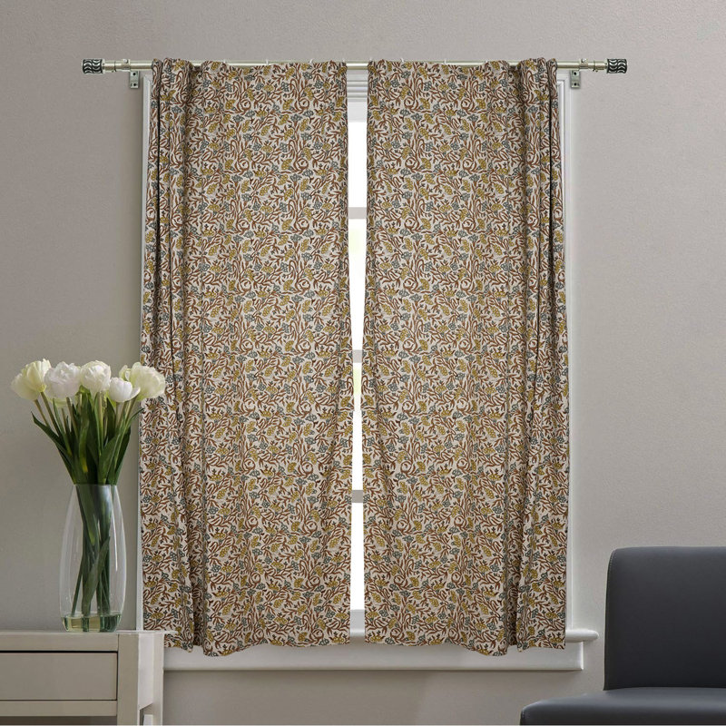 Rideau en lin de couleur jaune, brun et imprimé d'une élégance intemporelle pour votre maison , L 54 po x L 45 po