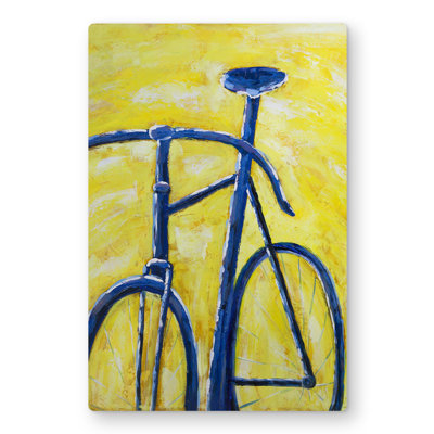 Blue Bike on Yellow Background - Bedroom Metal Print Decor