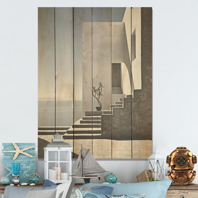 Beach House Wall Horizon I - Coastal Beach Wood Wall Art On Natural Pine Wood