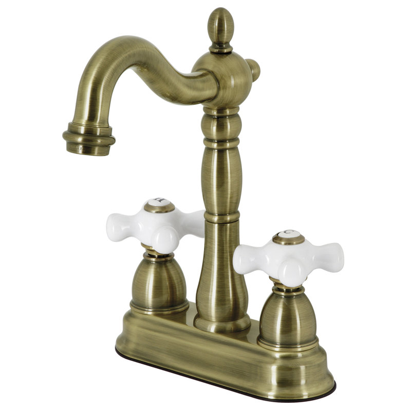 Kingston Brass Heritage Two-Handle 2-Hole Deck Mount Bar Faucet, Vintage Brass