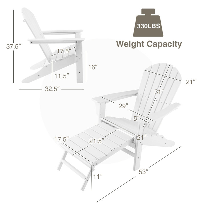 Chaise Adirondack en plastique / résine avec repose-pieds Baughn, Blanc