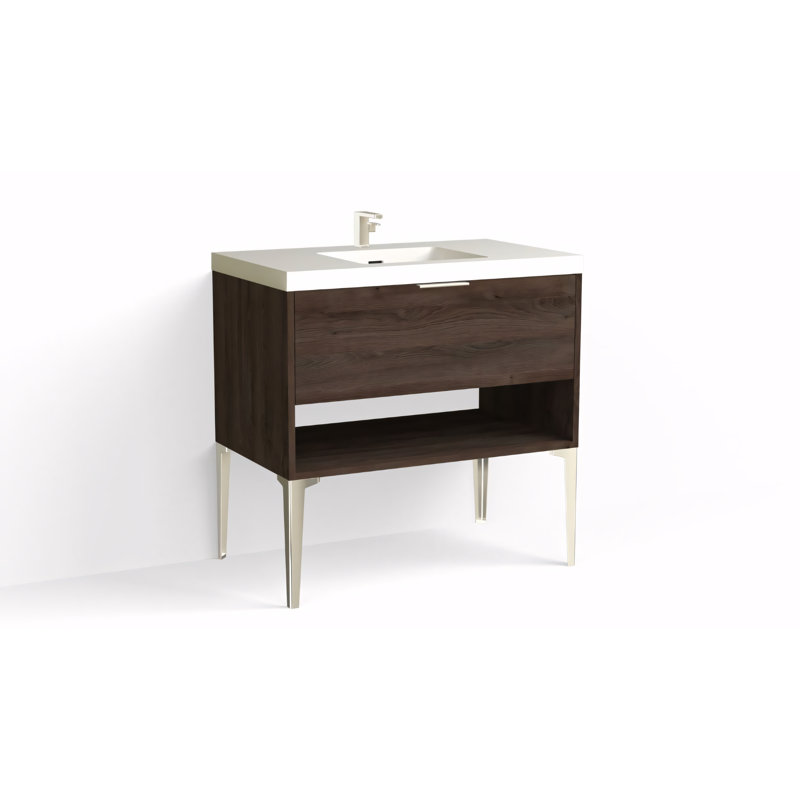 Modo 36" W Freestanding Single Bathroom Vanity with Dean Leg, Matte White/Single, Charred, Matte Black
