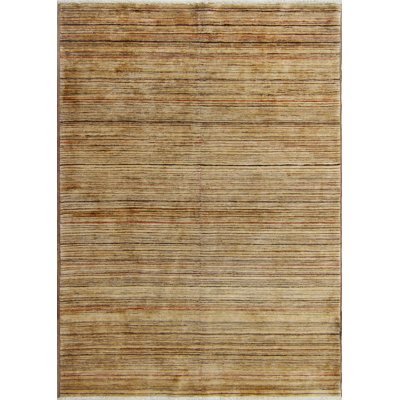 Tapis fin fait à la main Chobi Skarly - brun - doré, 4 pi 0 po x 5 pi 10 po