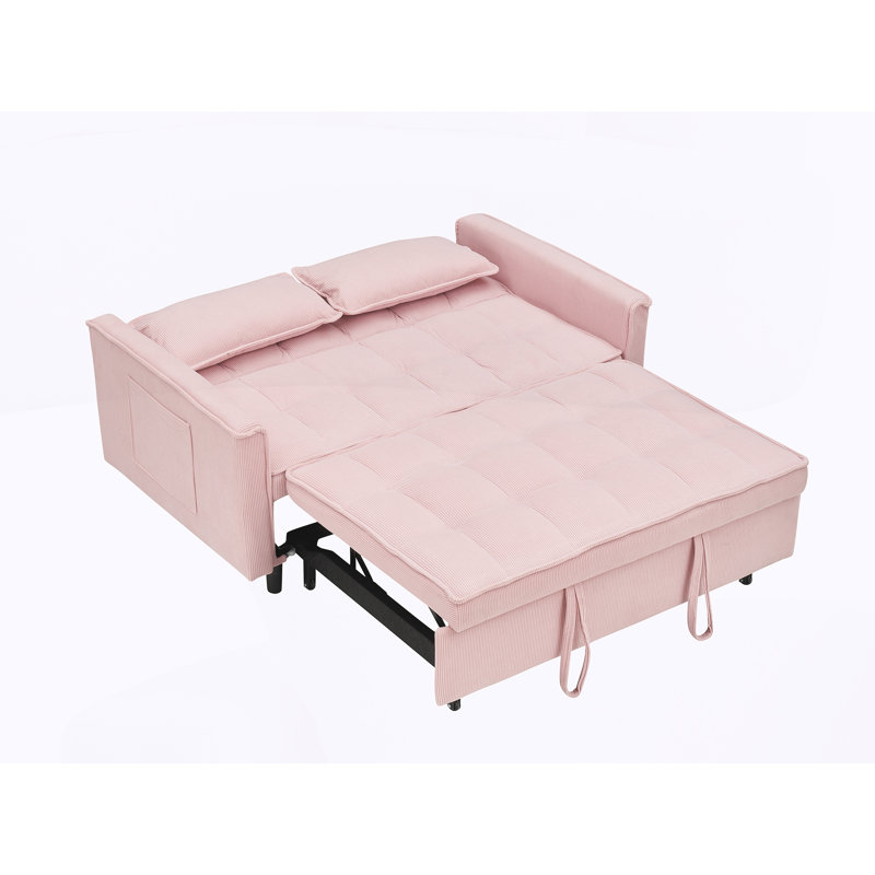 Canapé-lit modulaire modulaire, causeuse avec lit escamotable pour le salon, Velours côtelé rose