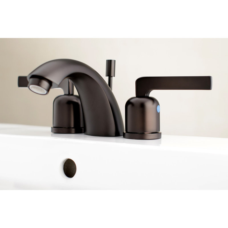 Kingston Brass Centurion Two-Handle 3-Hole Deck Mount Mini-Widespread Bathroom Faucet with Plastic Pop-Up, Oil Rubbed Bronze