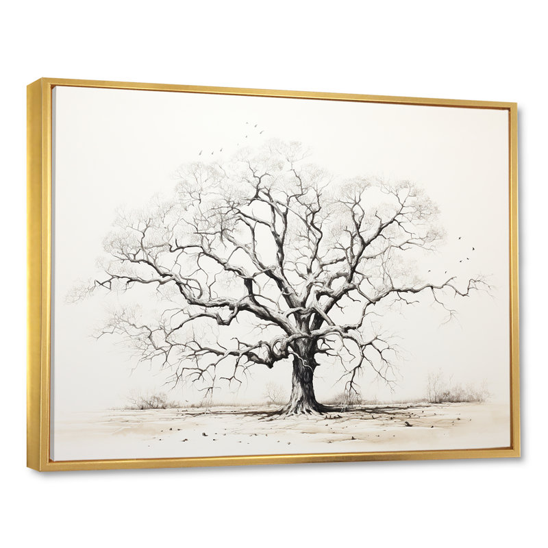 Arbre africain, minimalisme III, sur toile, Cadre flottant doré, H 30 po x l 40 po x P 1,5 po