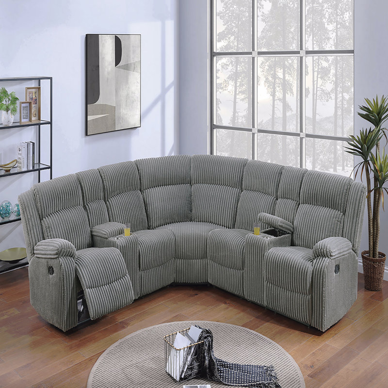 Fur-Like Fabric Power Motion Reclining Sectional, Smoke