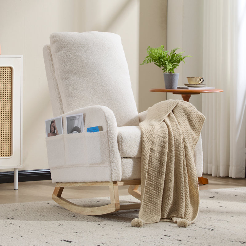 Chaise berçante rembourrée en tissu blanc moderne Modern Modern