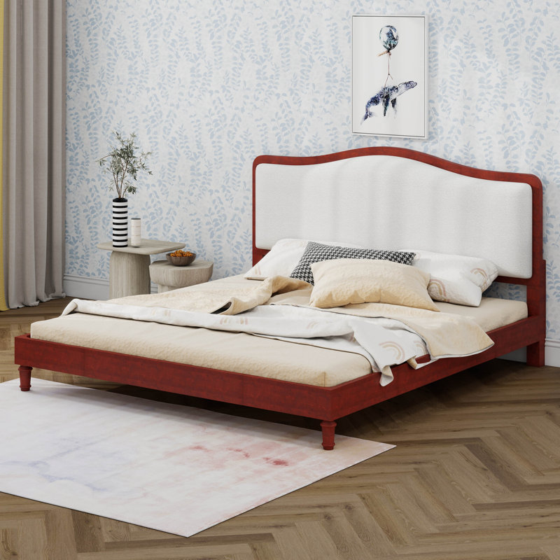 Très grand lit plateforme en bois avec tête de lit Boucle, Espresso/blanc