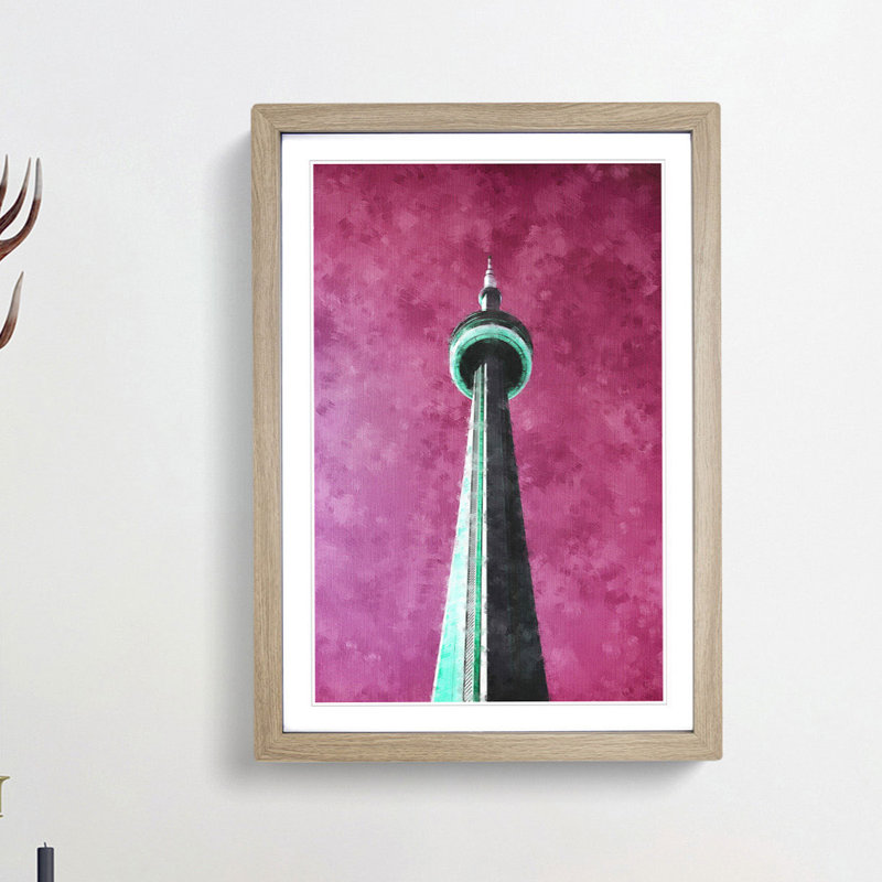 CN Tower In Toronto Canada Abstract - Single Picture Frame Painting on MDF, 87cm H x 62cm W x 2cm D, Oak Framed