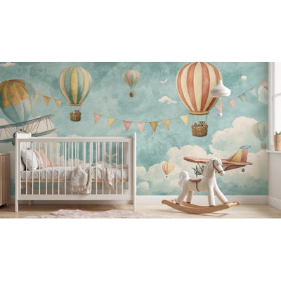 Murale montgolfière pour enfants | Papier peint adhésif rétro ciel | Décoration murale pour chambre d'enfant