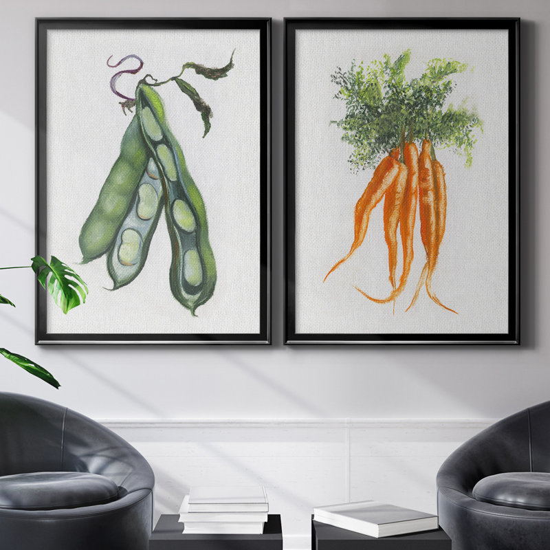 «Garden Fresh Peas», ensemble de 2 reproductions d'art, H 26,5 po x l 73 po x P 1,5 po, Toile avec cadre noir, Pas de tapis