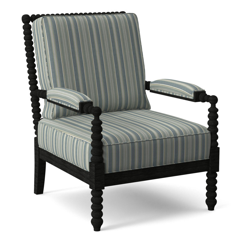 Fauteuil Jamilla Sabrina, Finition noir antique, Rayures vertes et bleues 0252-54