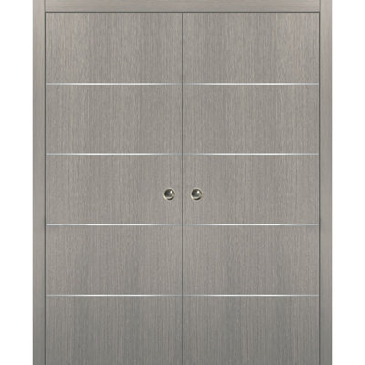 Planum Flush Solid Wood Sliding Closet Grey Doors