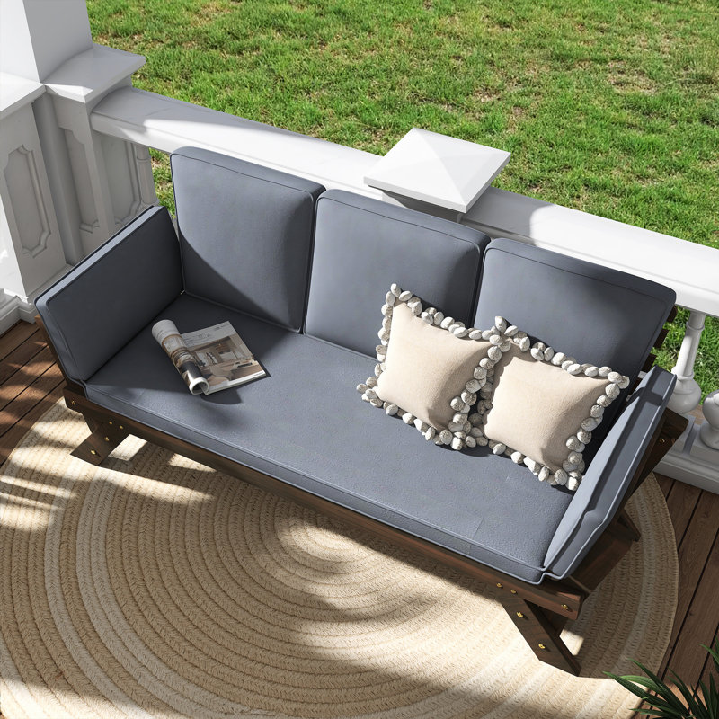 Canapé d'extérieur en bois ajustable Patio, Gris, Marron foncé