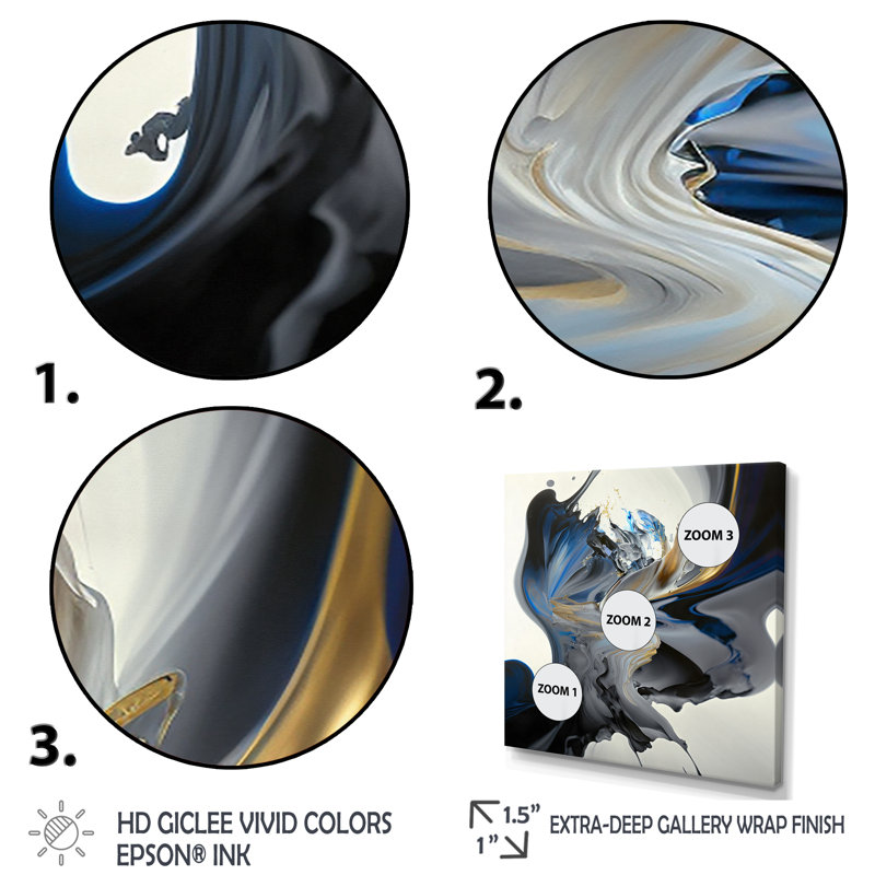 Bright Blue Smooth Abstract I - Abstract Spirals, art mural, H 16 po x l 16 po x P 1 po, Toile tendue