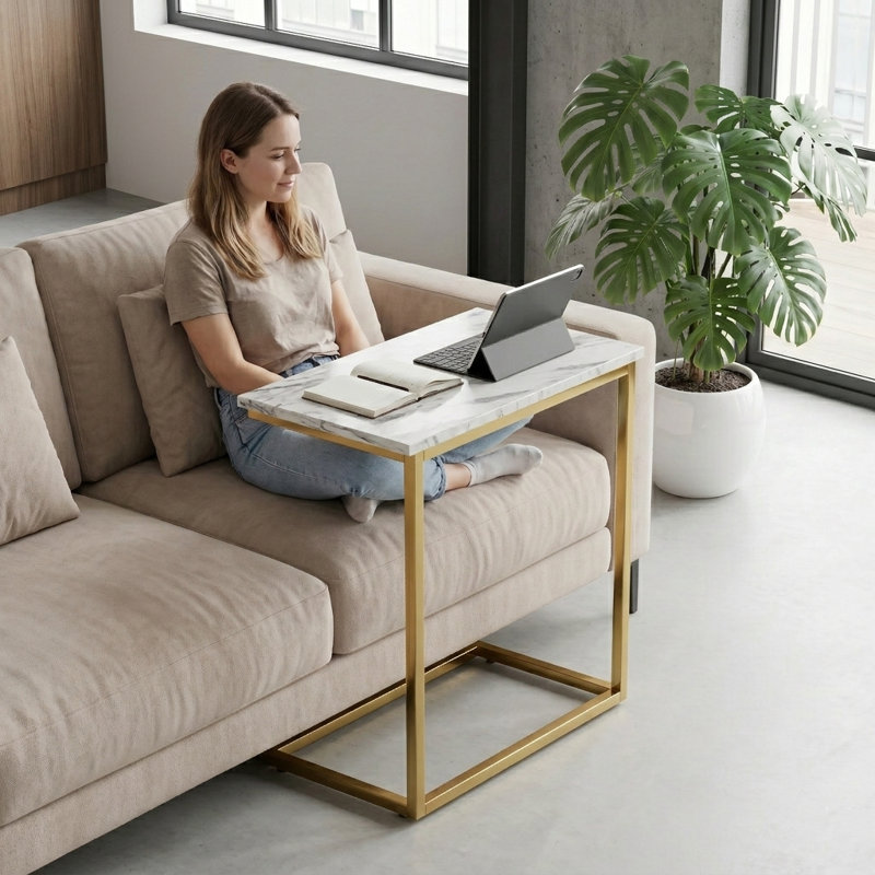  Ensemble de 2 tables de bout de 20,5 po, table d'appoint en forme de C, plateau de collation et table de chevet pour petit espace, table d'appoint peu encombrante pour canapé, salon, chambre à coucher, chevet, fauteuil inclinable, balcon