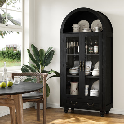 Geniu 71" Tall Arched Display Cabinet with Glass Doors&Solid Wood Legs