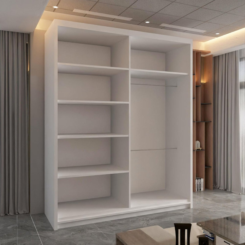 Chorley Sliding Mirror Door Wardrobe – Modern Freestanding Bedroom Storage in 2 Sizes and 5 Colour Options, White/Black
