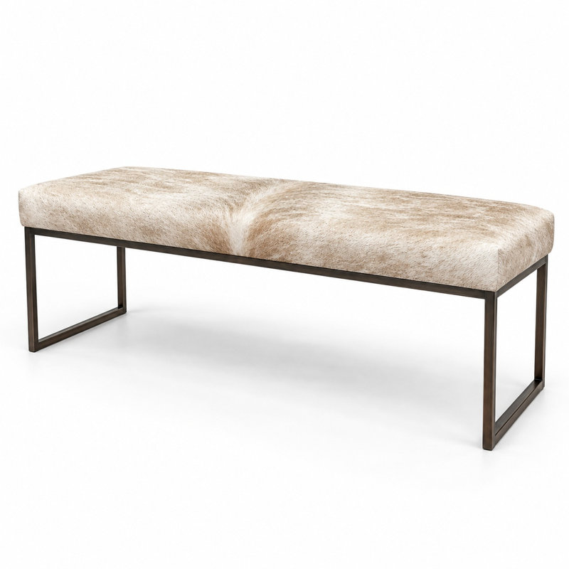 Upholstered Cowhide Stool, 19" H x 36" W x 12" D