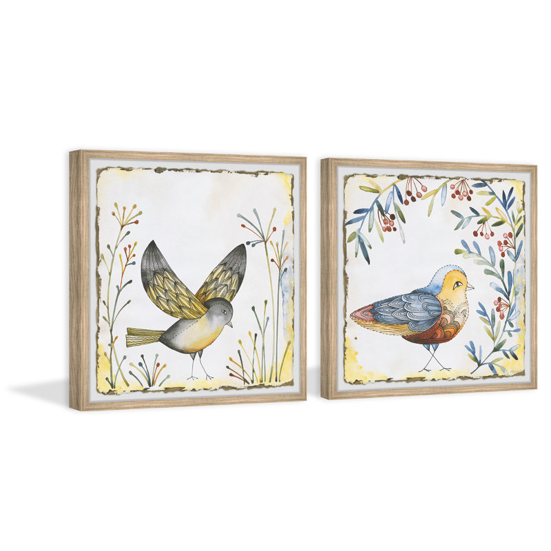 Birds Of Spring by Marmont Hill - 2 Piece Single Picture Frame Painting Set, 45cm H x 90cm W x 3.81cm D