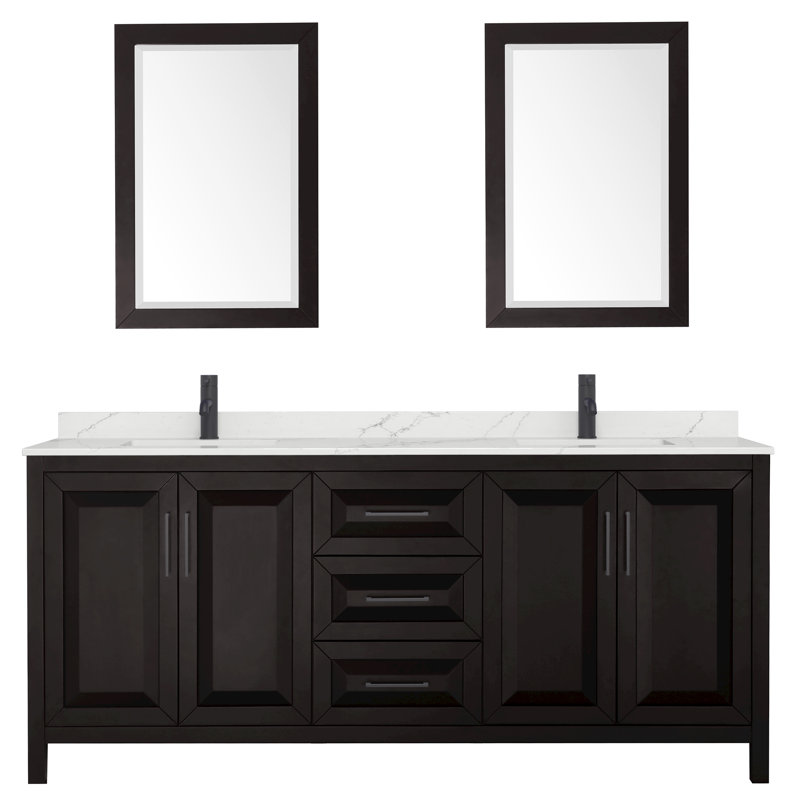 Daria 80 in. with Mirror Vanity, White Quartz, Brown, Matte Black