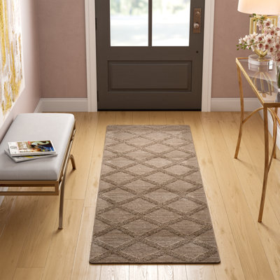 Tapis brun en laine géométrique Bonefield