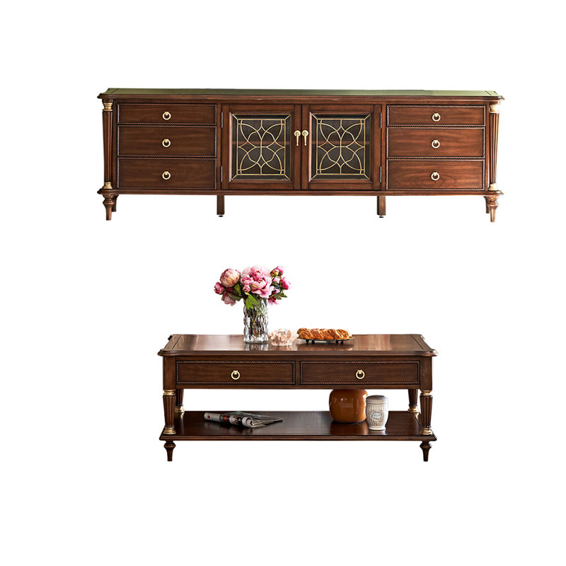 Vintage Coffee Table TV Stand Combination 2 - Piece Living Room Table Set