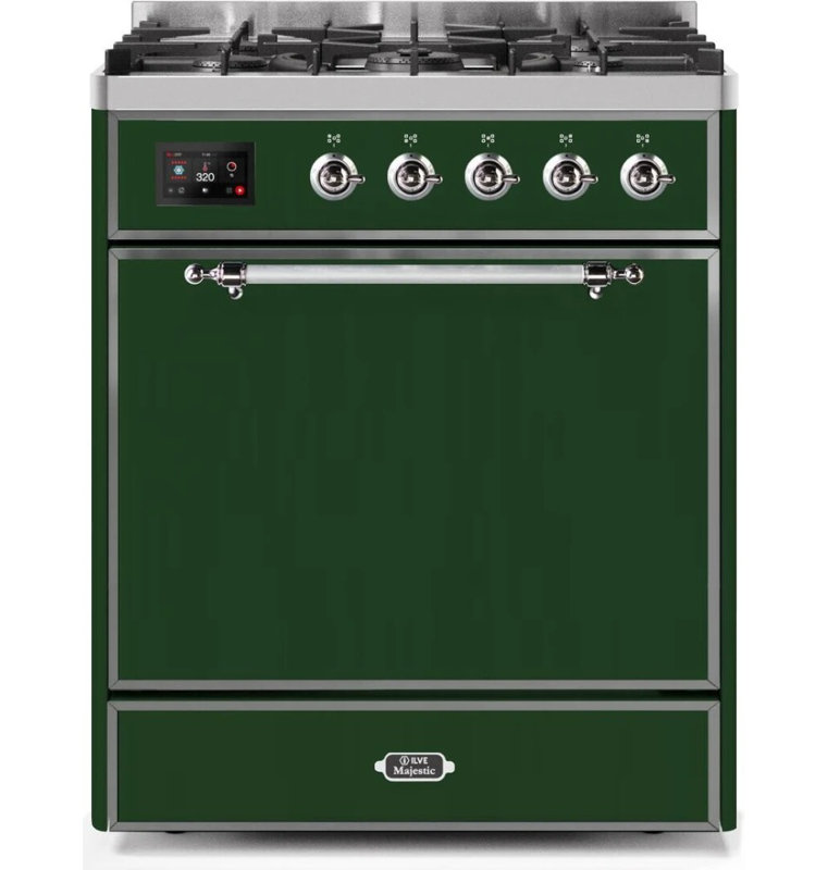 Cuisinière à double combustible 30 pouces ILVE Majestic II, 5 brûleurs en laiton, 4 cu. Capacité du four (porte pleine)