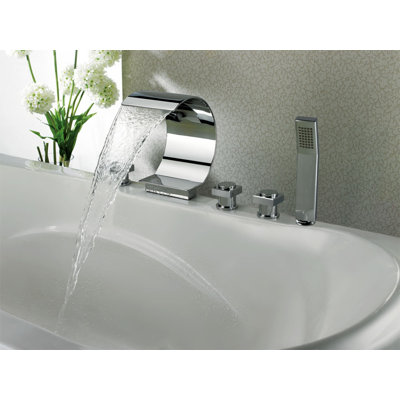 3 Handle Bathroom Waterfall Faucet with Diverter