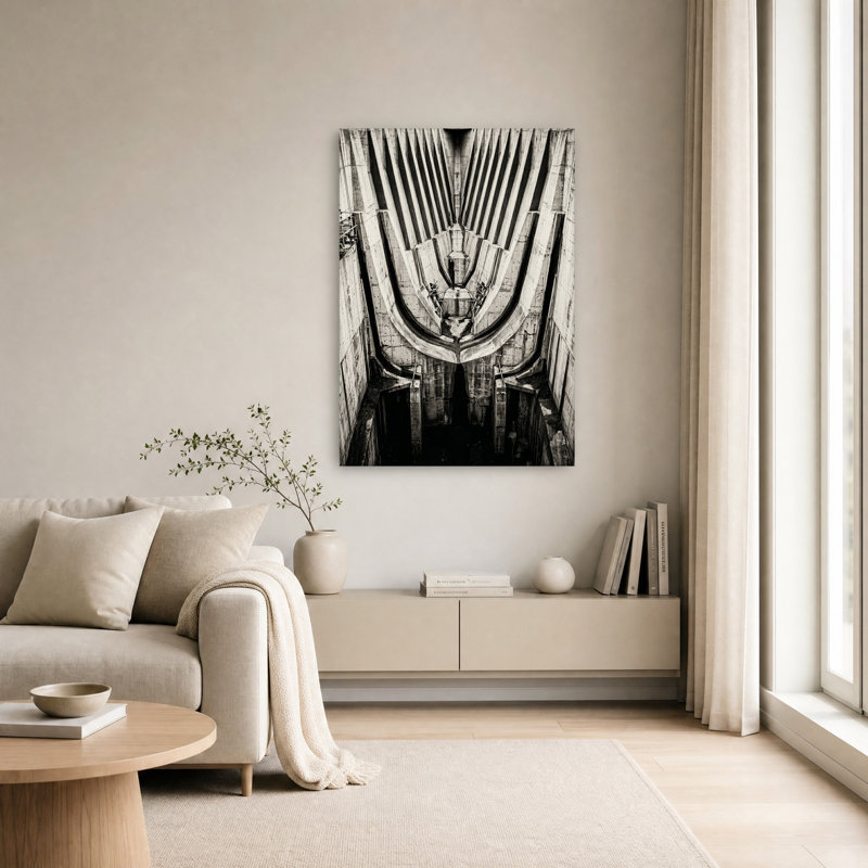 Tableau sur toile représentant une structure de barrage en béton noir et blanc, H 18 po x l 12 po