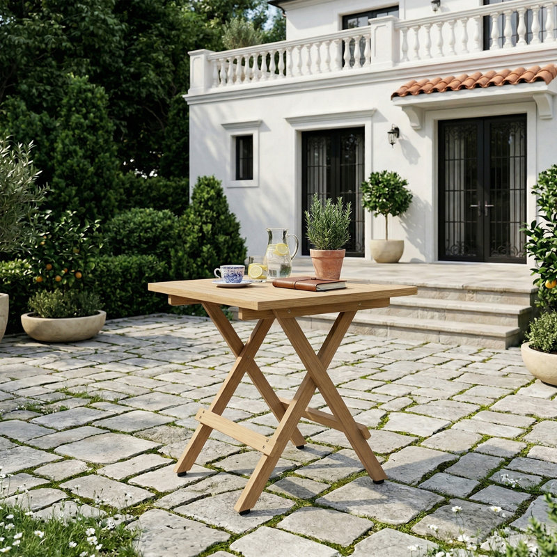 Table d'appoint pliable en teck massif de qualité supérieure - Table de bout pour patio intérieur et extérieur