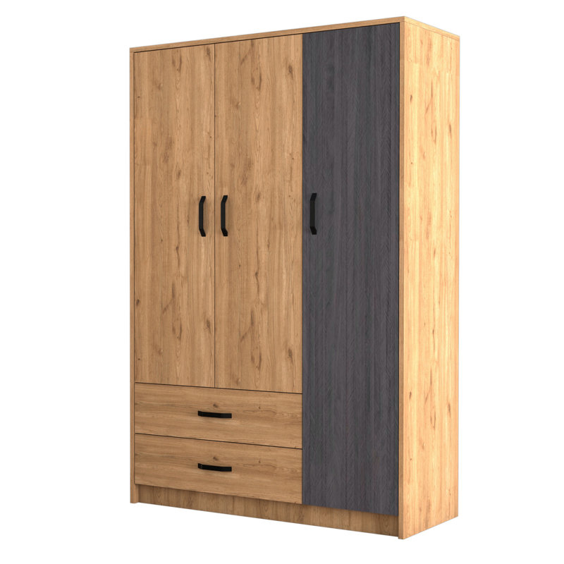 Vianne 3 Door Manufactured Wood Wardrobe, Oak/Grey/Black