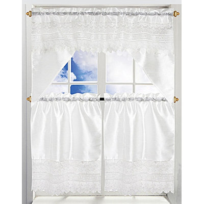 Ensemble 3 pièces de feston et de dentelle en polyester - blanc