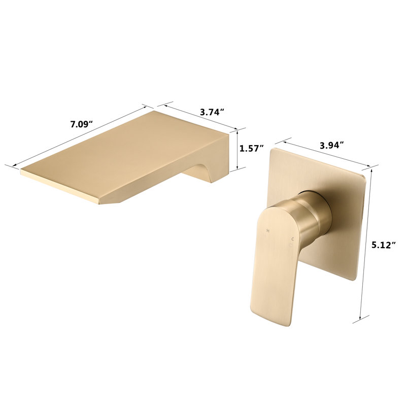 Wall Mount Waterfall Bathroom Sink Faucet, Gold