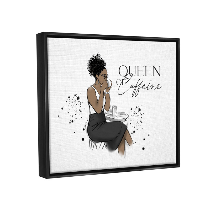«Queen of Caffeine Girl» par Alison Petrie - impression sur bois, Cadre flottant noir de jais, H 17 po x l 21 po x P 1,7 po