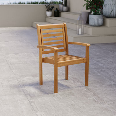 Bethuer 1pc Outdoor Patio 100% FSC Wood Stackable Dining Arm Chairs by Winston Porter