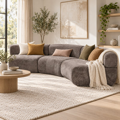 Curveliq 118.5-Inch Wide Curved Modular Sectional Sofa, 3 Piece Compressed Foam Couch with Ergonomic Wraparound Back, Breathable Polyester Upholstery, High-Resilience Support