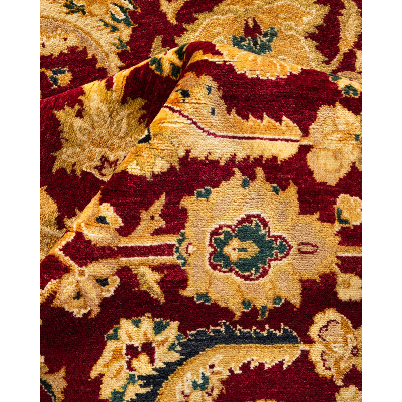 Tapis unique noué à la main Telauges - rouge, 6 pi 1 po x 9 pi 6 po