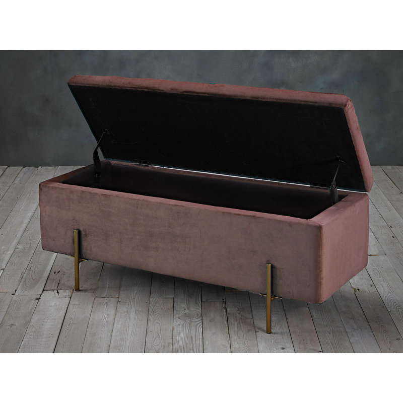 Kolton 115cm Wide Velvet Rectangle Solid Colour Ottoman with Storage, Pink