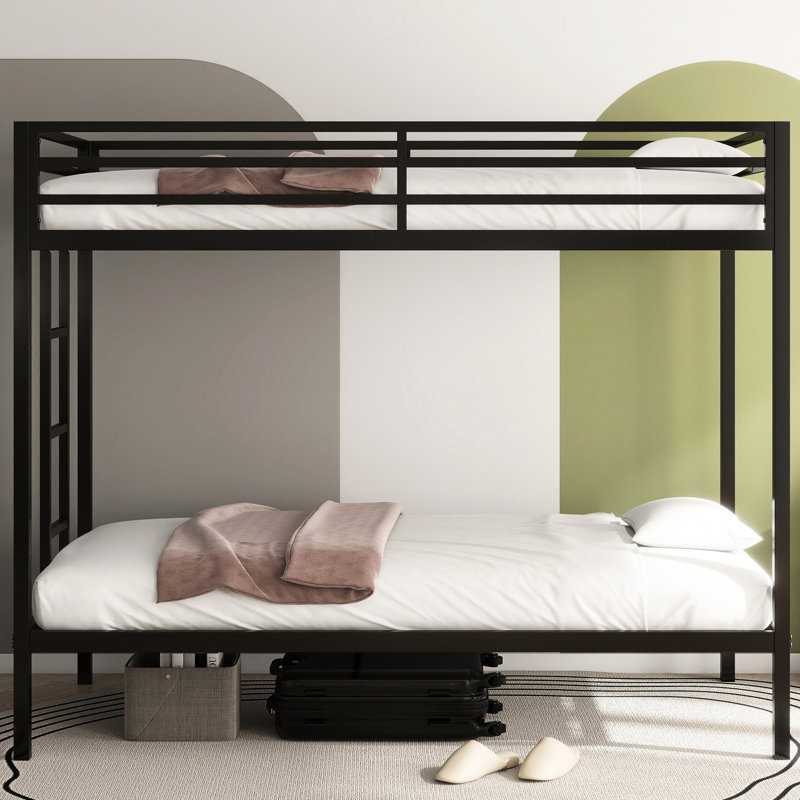 Lit simple en métal au-dessus d'un lit superposé noir - Espace, bruit, s'adapte aux matelas standard, installation rapide, réversible, sécurité idéale pour les petites pièces, installation silencieuse