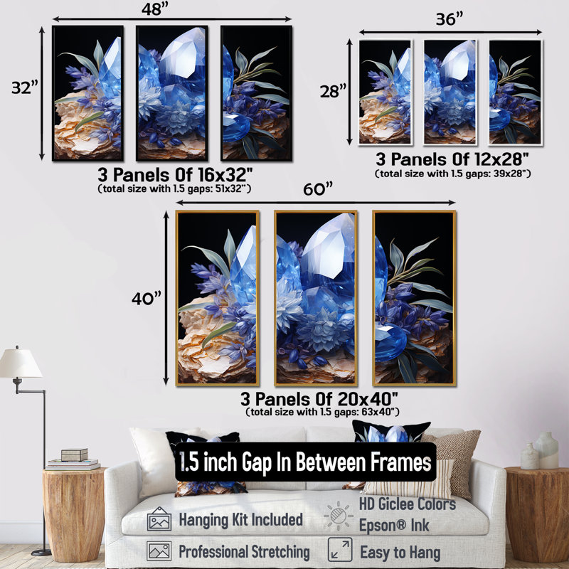 Pierre spirituelle bleue et quartz bleu éthéré - art mural pierre spirituelle, Cadre flottant noir