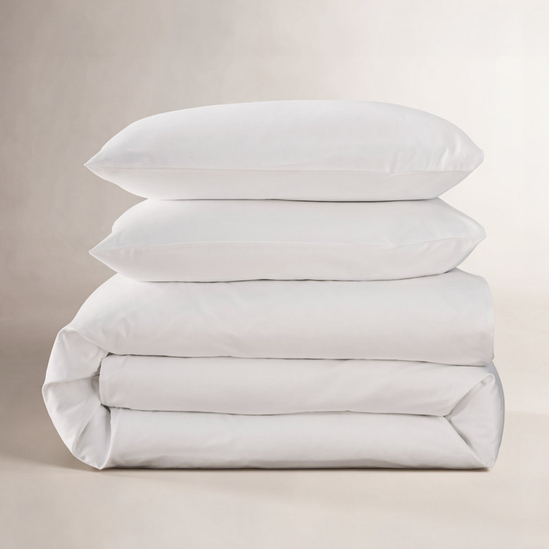 Danfield Cotton Sateen Duvet Cover Set, White, Full / Queen Duvet Cover + 2 Pillow Shams