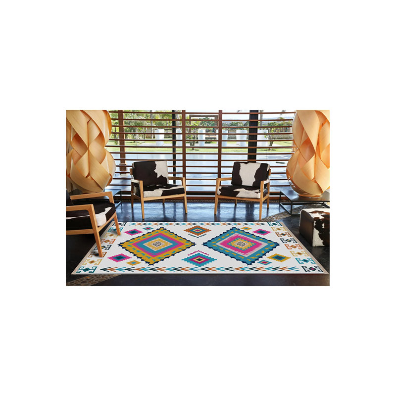 Tapis décoratif multicolore à motif rétro traditionnel, Rectangle 3 pi 11,24 po x 5 pi 10,87 po