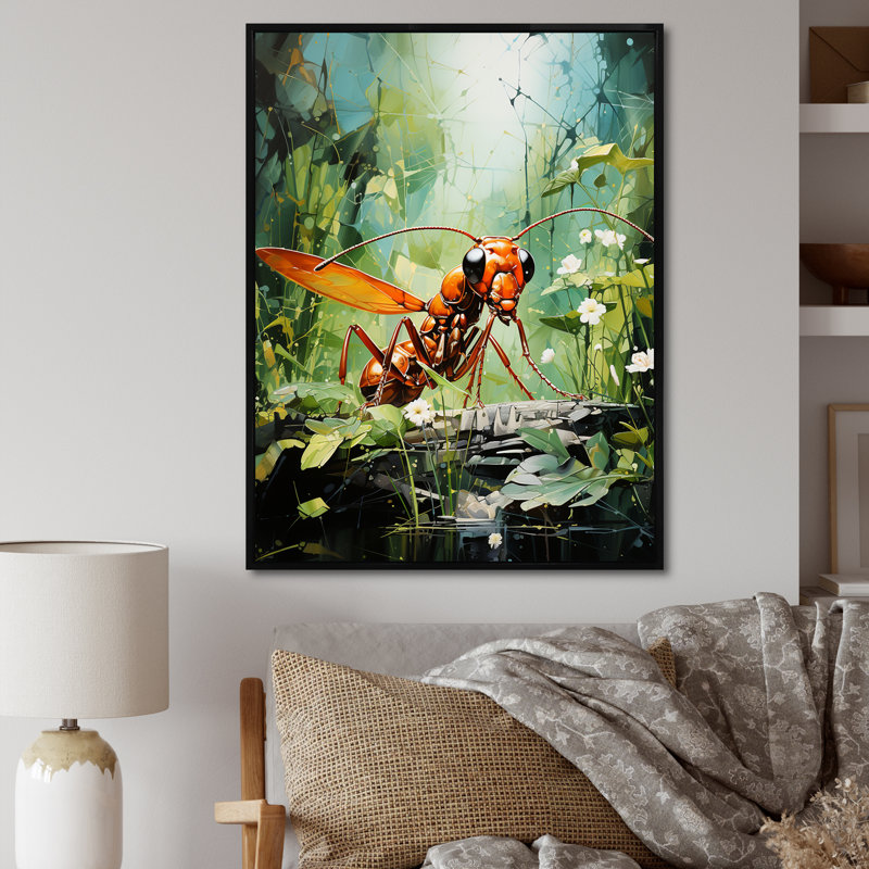 «Verdant Explorer Red Ant» sur toile, H 40 po x l 30 po x P 1,5 po, Cadre flottant noir