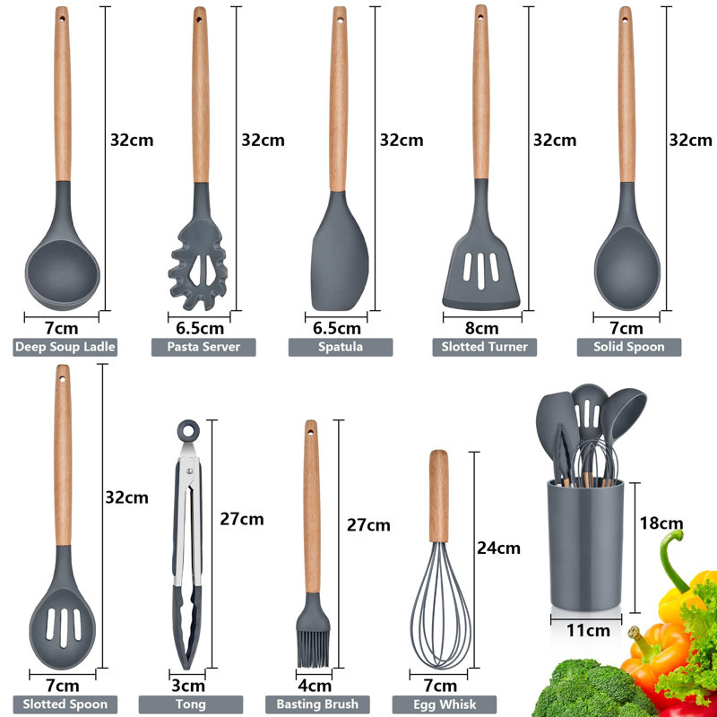 Belfry Kitchen Villicana 10 Utensil Set, Grey