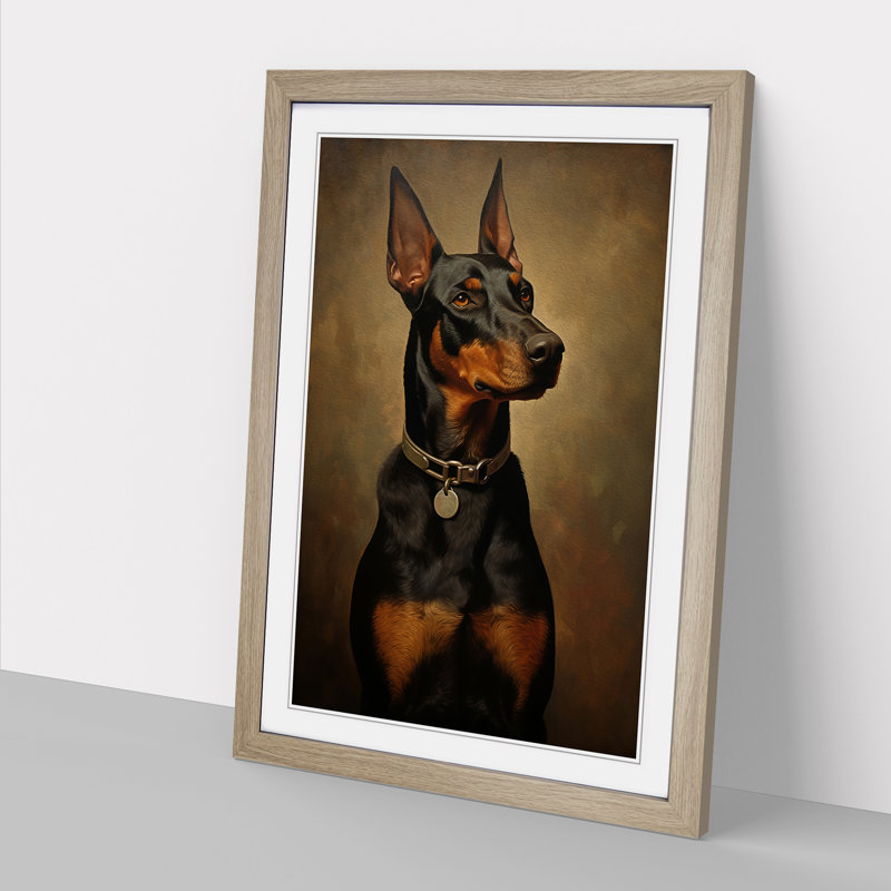 XYZ-FRM-V1223-521 Doberman Classicism - Single Picture Frame Print on Wood, Oak, 64cm H x 46cm W x 2cm D