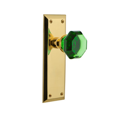 Emerald Crystal Waldorf Interior Mortise Door Knob with New York Long Plate